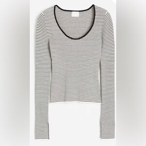 H&M Black and White Striped Long Sleeve Top